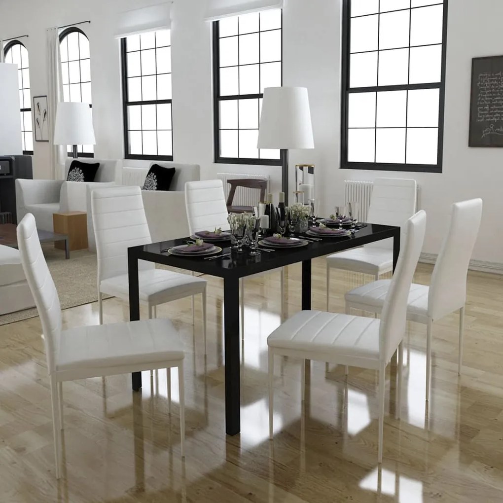 Set Tavolo Da Pranzo 7 Pz Bianco E Nero /