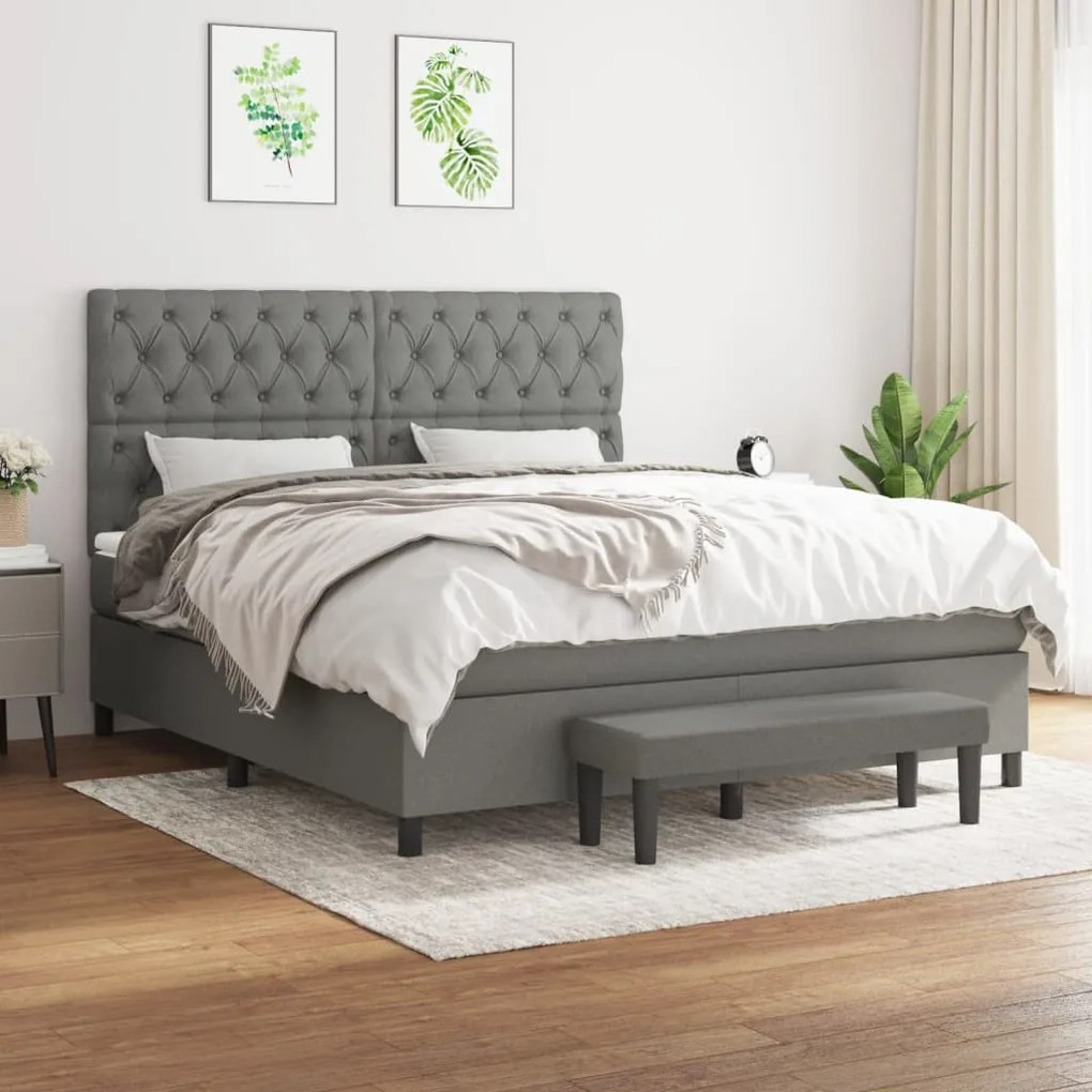 Giroletto A Molle Con Materasso Grigio Scuro 160x200 Cm Tessuto /