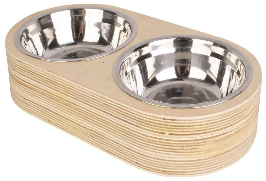 Set di 2 ciotole in metallo con base in legno chiaro Pet, larghezza 18 cm Dinner Time - PT LIVING