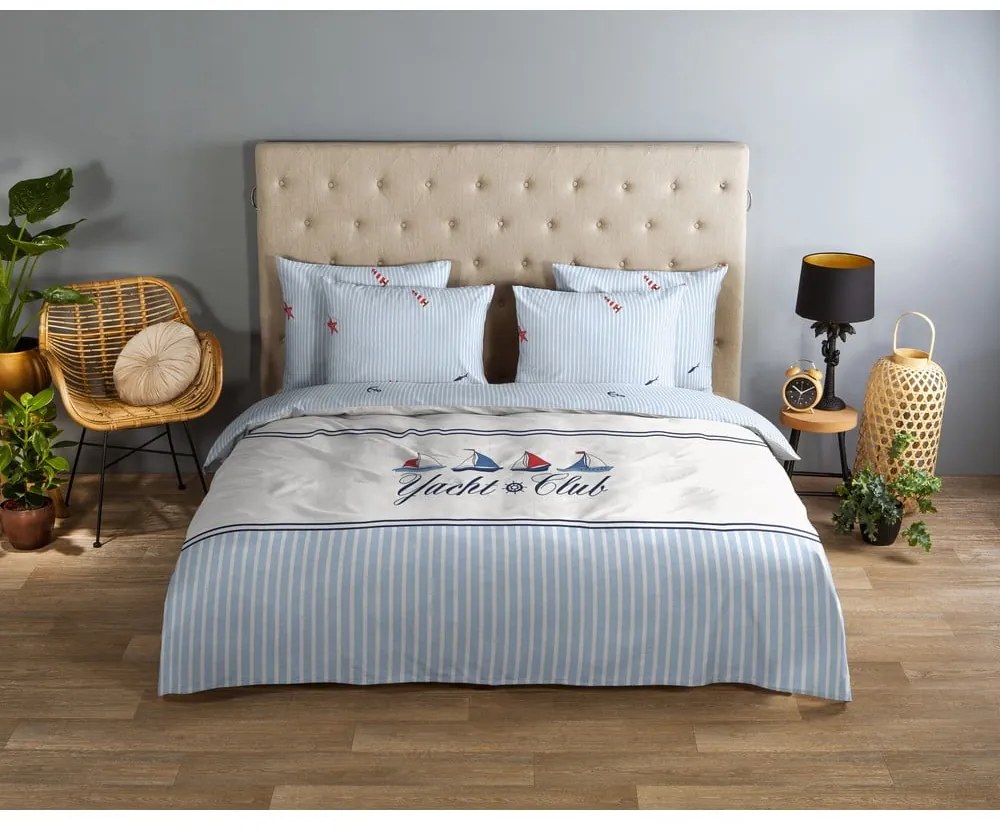Set copripiumino e federa bianco/blu in cotone per letto singolo 140x200 cm Yachtclub – Good Morning