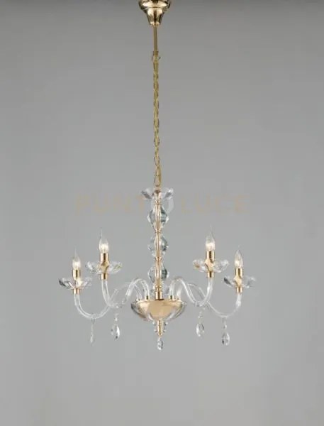 Lampadario riflesso oro 5 luci attacco e14 70x190cm decorato in cri...