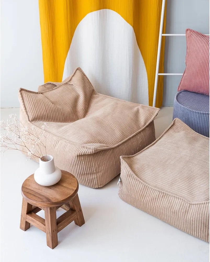 Pouf a sacco per bambini marrone chiaro con rivestimento in velluto a coste Square – Wigiwama