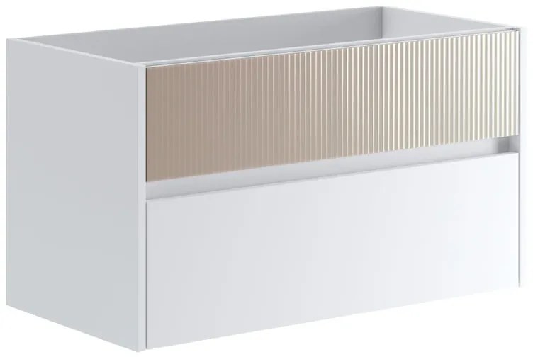 Mobile da bagno sotto lavabo Niwa bianco frontale in vetro sabbia laccato opaco L 89.5 x H 50 x P 45.5 cm 2 cassetti, lavabo non incluso