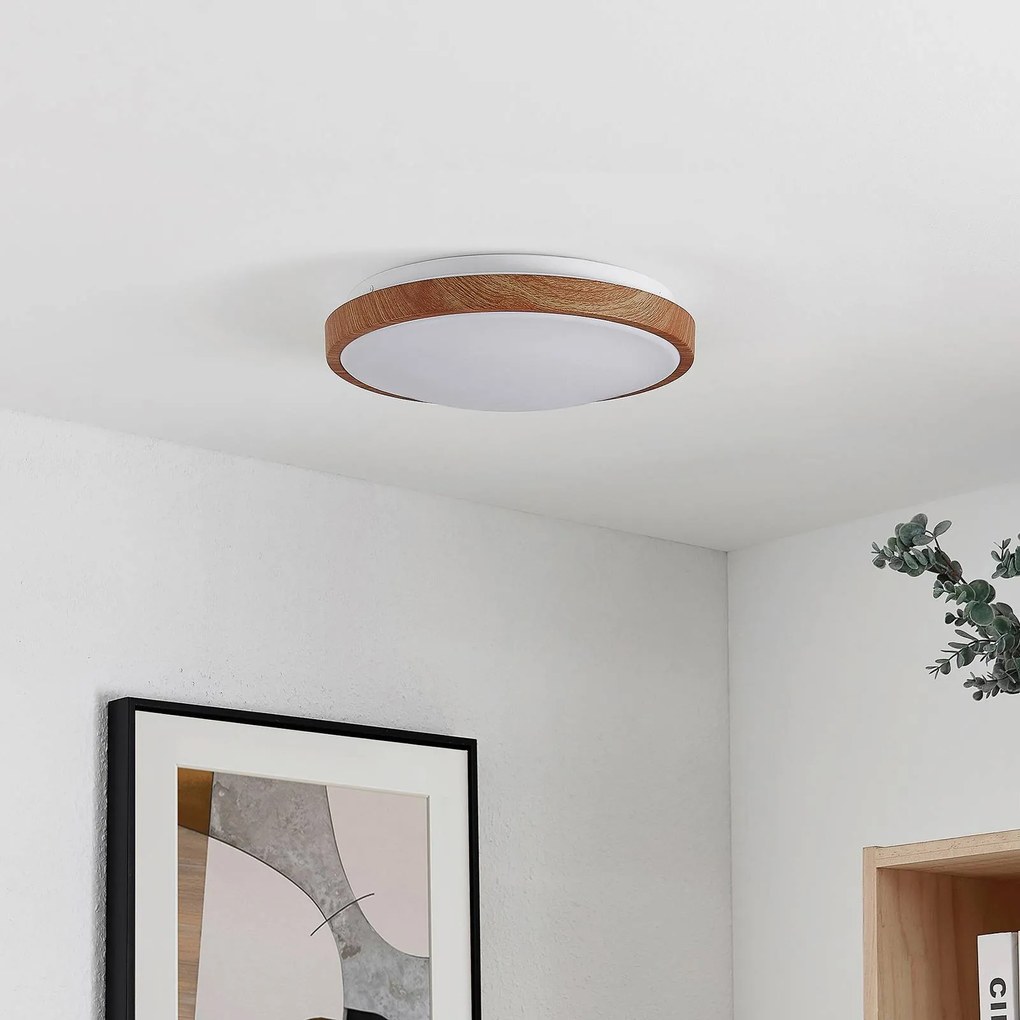 Lindby plafoniera LED Mynte, Ø30cm, effetto legno, plastica