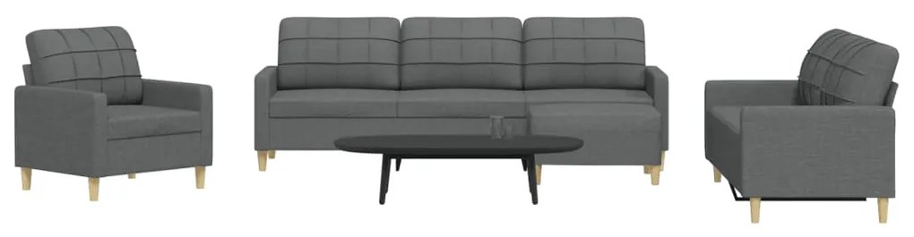 Set Di Divani 4 Pz Con Poggiapiedi Grigio Scuro İn Tessuto /