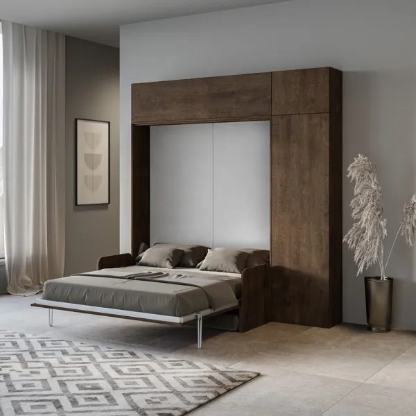 Letto a scomparsa matrimoniale 160 cm con mobili Noce KENTARO SOFŔ