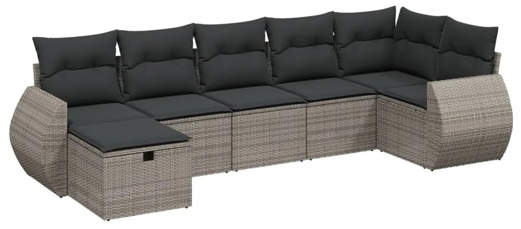 Set Divani da Giardino 7 pz con Cuscini Grigio in Polyrattan