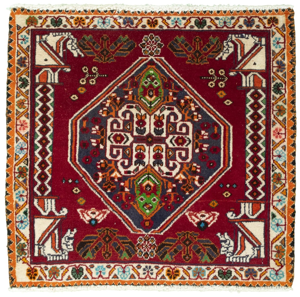 Shiraz Tappeto 60 x 60 Rosso (Iran) Annodato A Mano