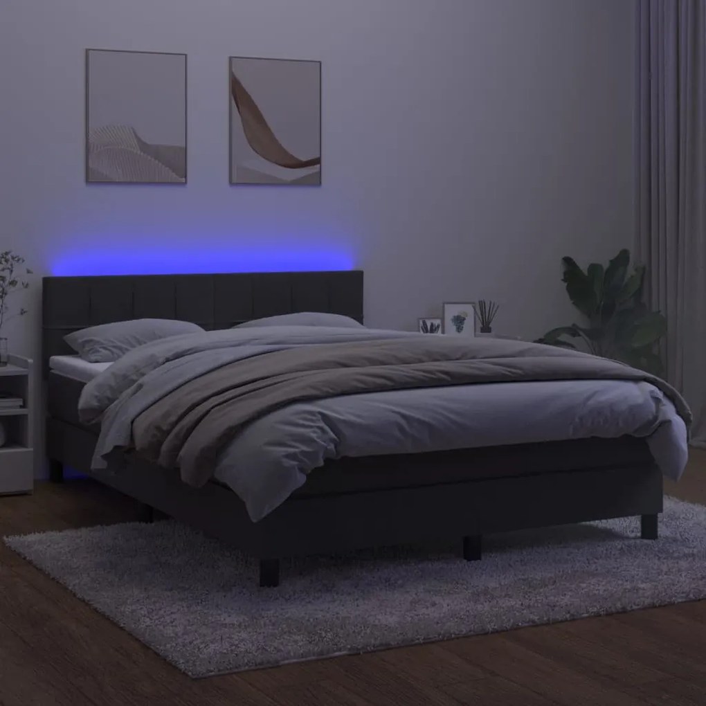 Letto a molle con materasso e led grigio scuro 140x190 cm