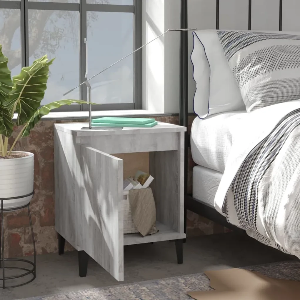 Comodino con gambe in metallo grigio sonoma 40x30x50 cm | BIANO