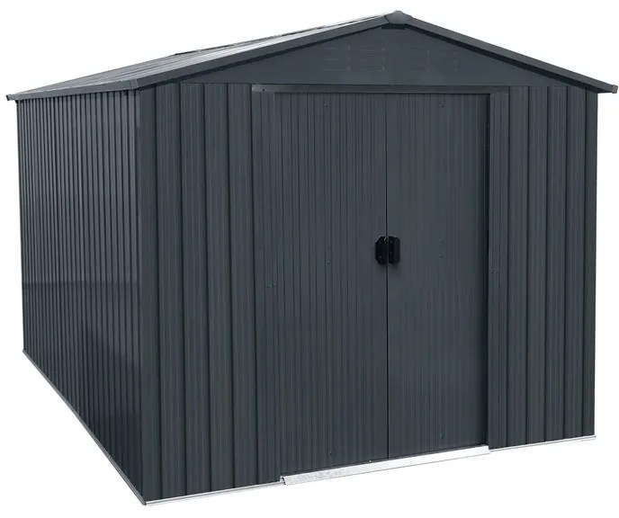 Casetta da giardino NATERIAL Vesuvia in acciaio antracite con porta scorrevole semplice, superficie interna 6.53 m² e spessore parete 0.3 mm