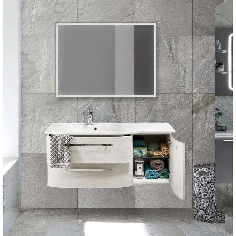 Mobile bagno con lavabo rovere bianco, 1 anta 2 cassetti per vasca a sinistra Contea