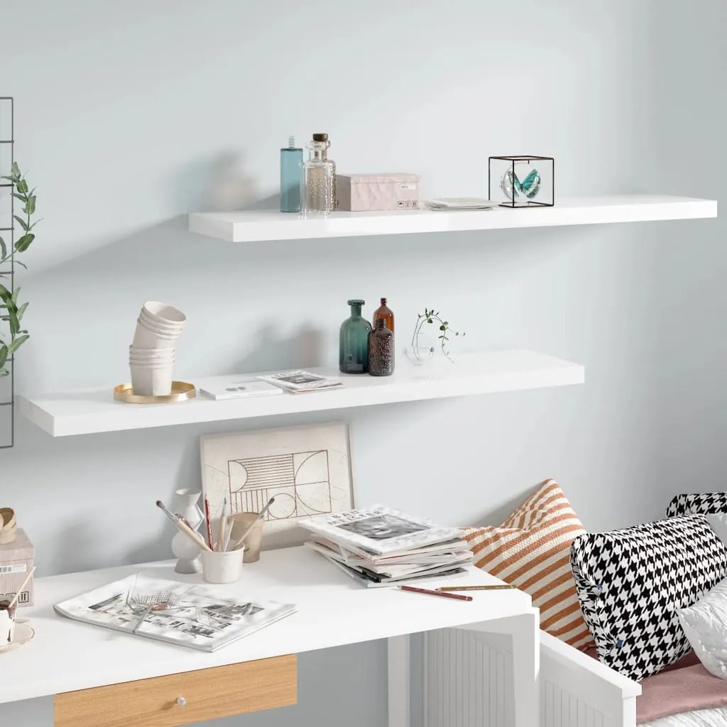 Scaffali A Parete 2 Pz Bianco Lucido 120x23,5x3,8 Cm İn Mdf /