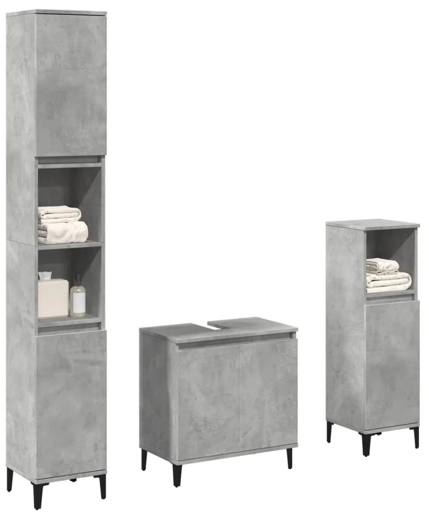 Set Mobili Da Bagno 3 Pz Grigio Cemento İn Legno Multistrato /