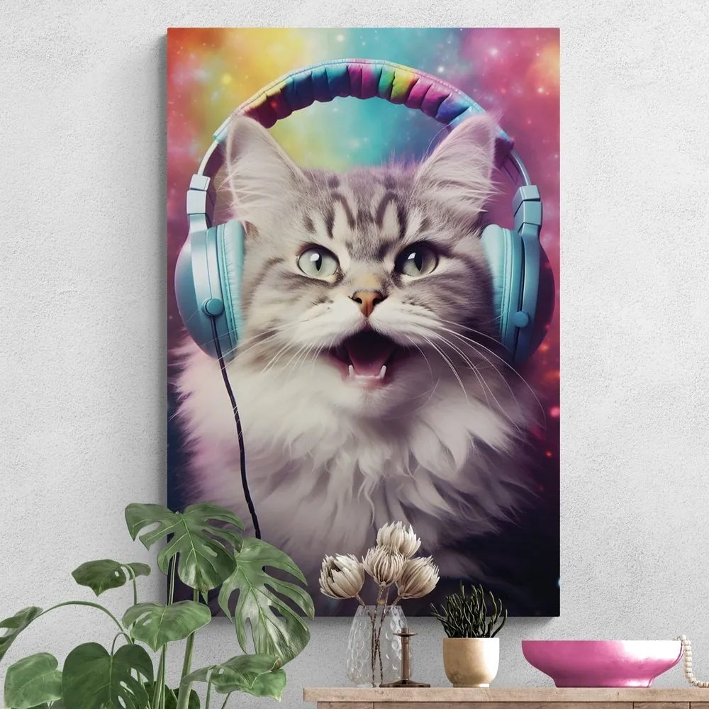 Stampa su tela – Gatto con cuffie