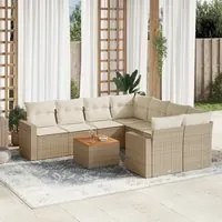 Set Divano da Giardino 9 pz con Cuscini Beige in Polyrattan 3256380