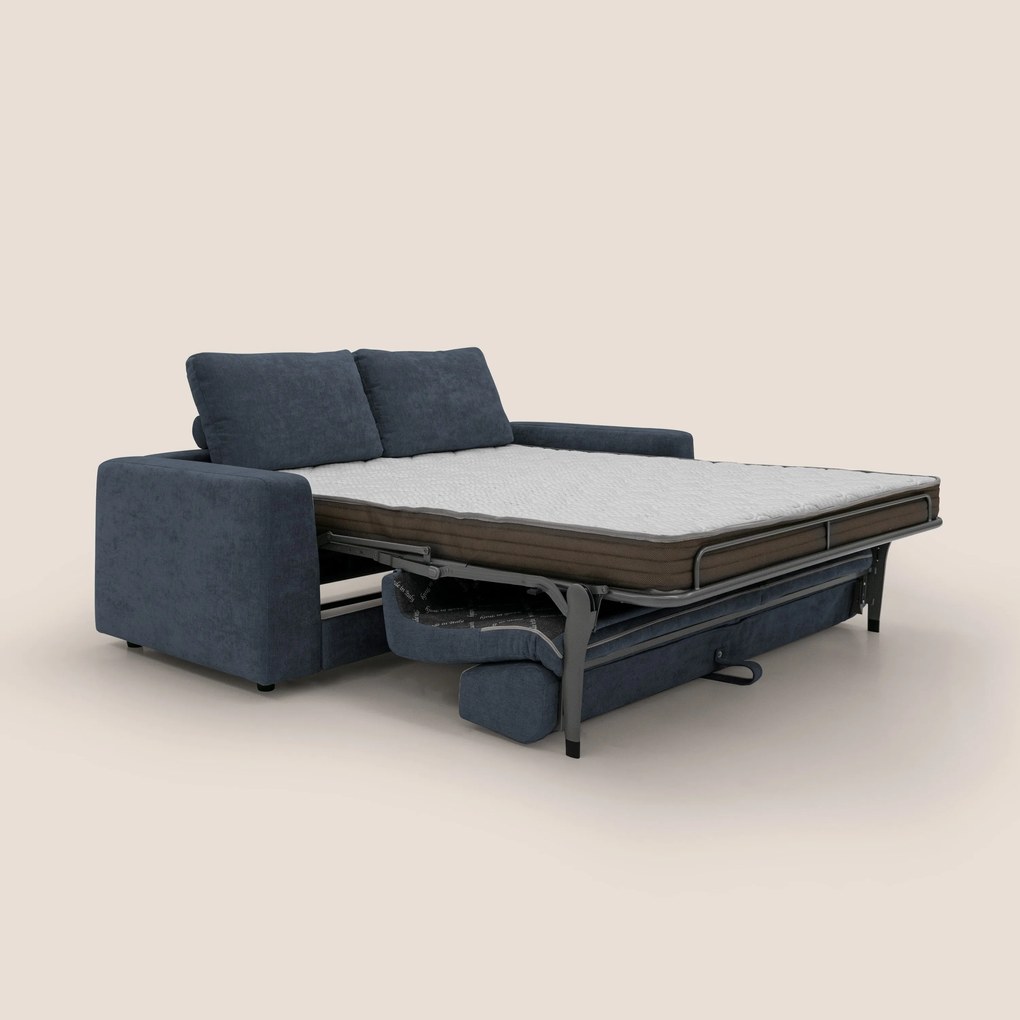 Freia Divano letto minimal materasso h15 cm con morbidi schienali in tessuto impermeabile T14 blu