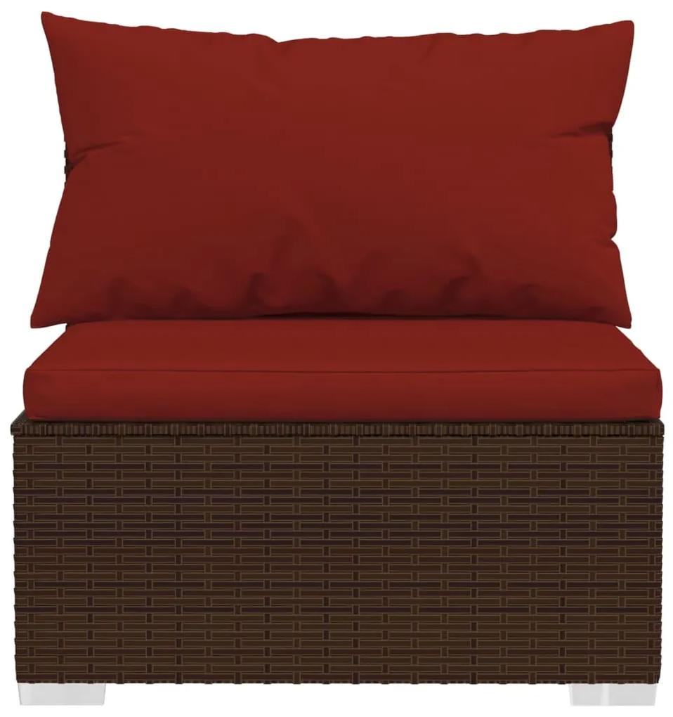 Set divani da giardino 7 pz con cuscini in polyrattan marrone