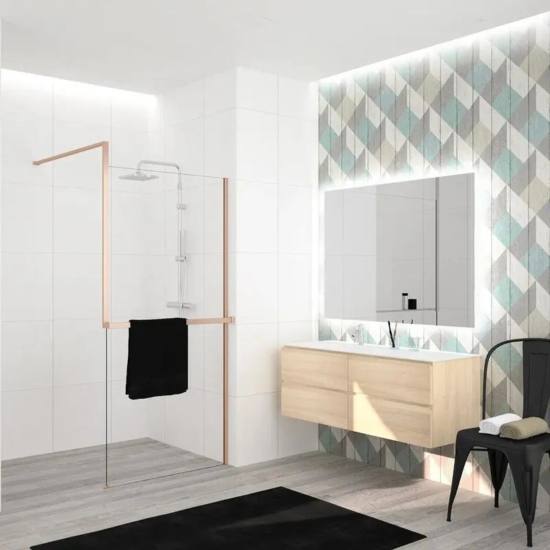 Box doccia walk-in Elidesign, vetro 8 mm, L max 160 cm x H 200 cm, profilo dorato