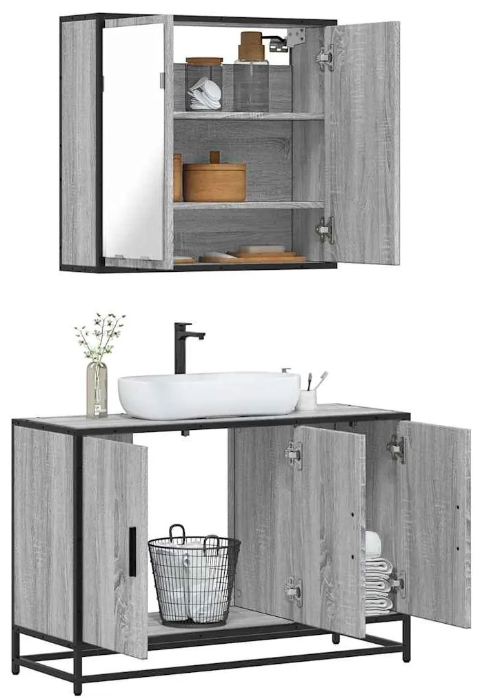 Set Mobili Da Bagno 2 Pz Grigio Sonoma İn Legno Multistrato /