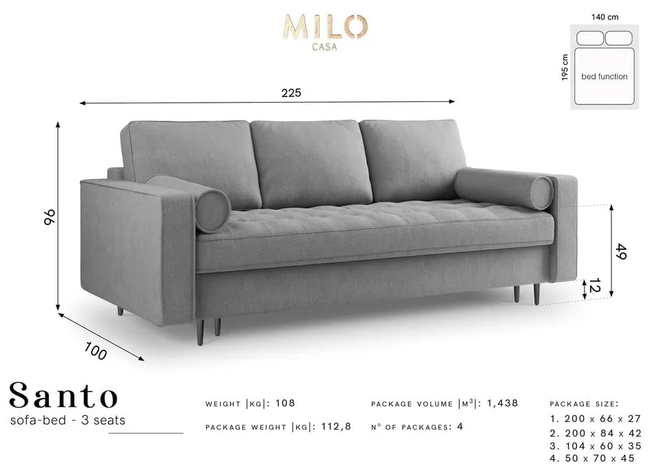 Divano letto grigio scuro Santo - Milo Casa