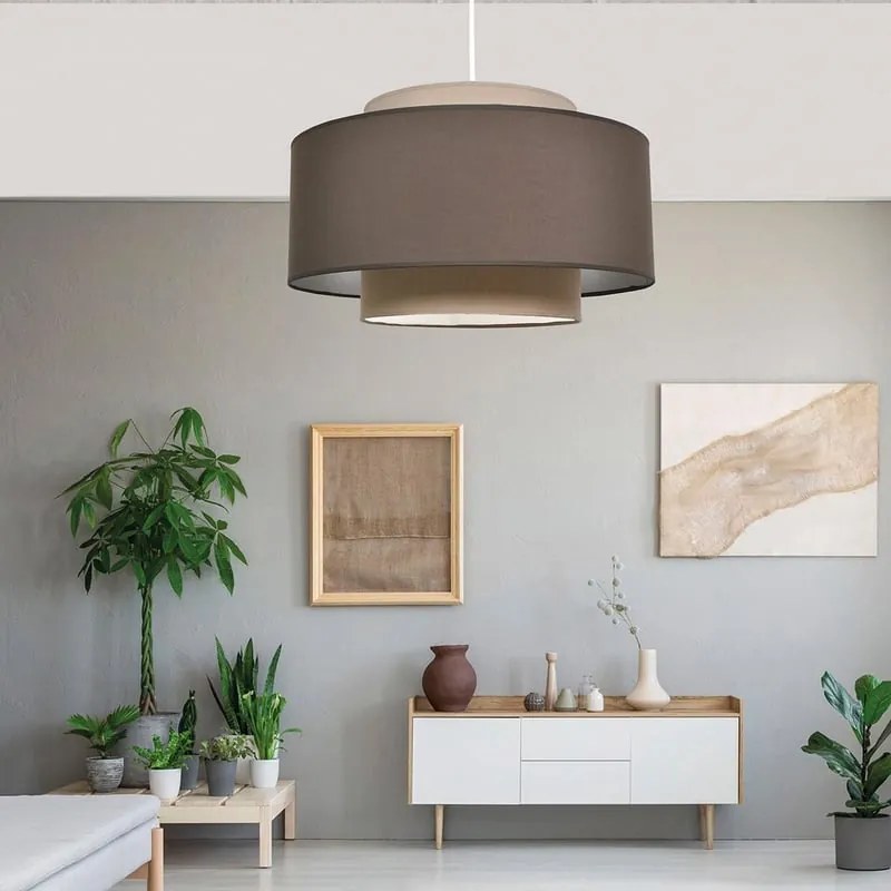 Lampadario Moderno Doppio Cilindro bianco paralume marrone e tortora E27 Ø48cm