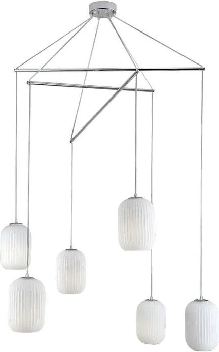 Lampadario Glamour Rebecca cromo paralume bianco 6x E27 Ø80cm NOVECENTO