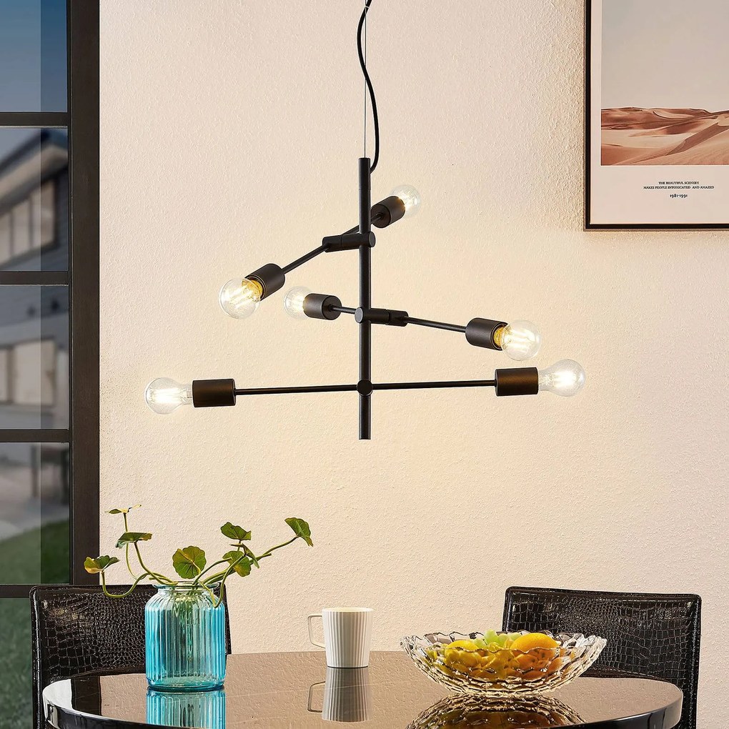 Lindby Estar lampada a sospensione, nero, metallo, a 6 luci, 57 cm