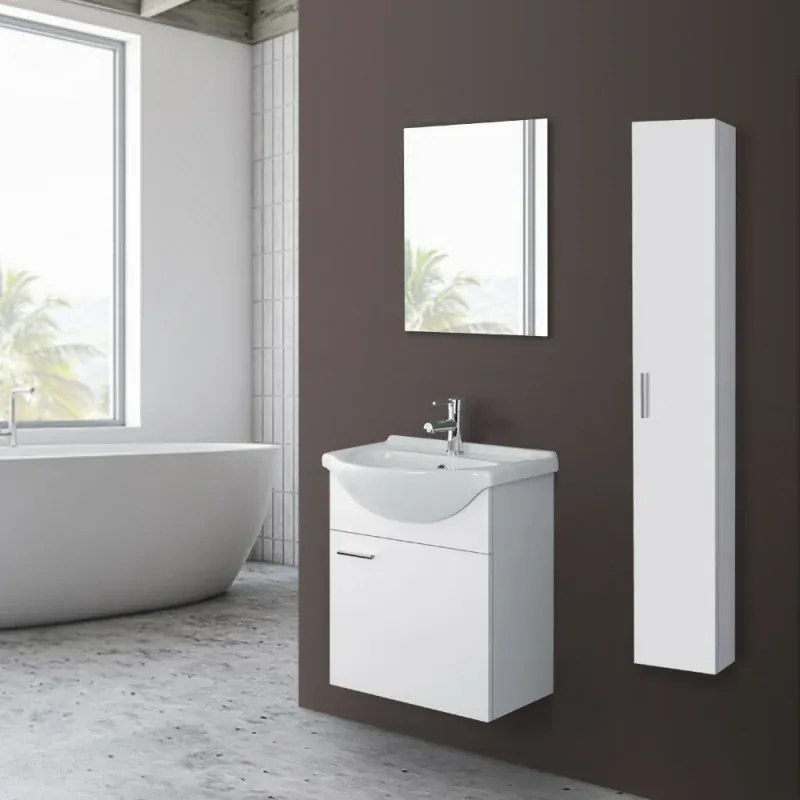 Mobile bagno sospeso 55 cm bianco completo di lavabo e specchio Desya