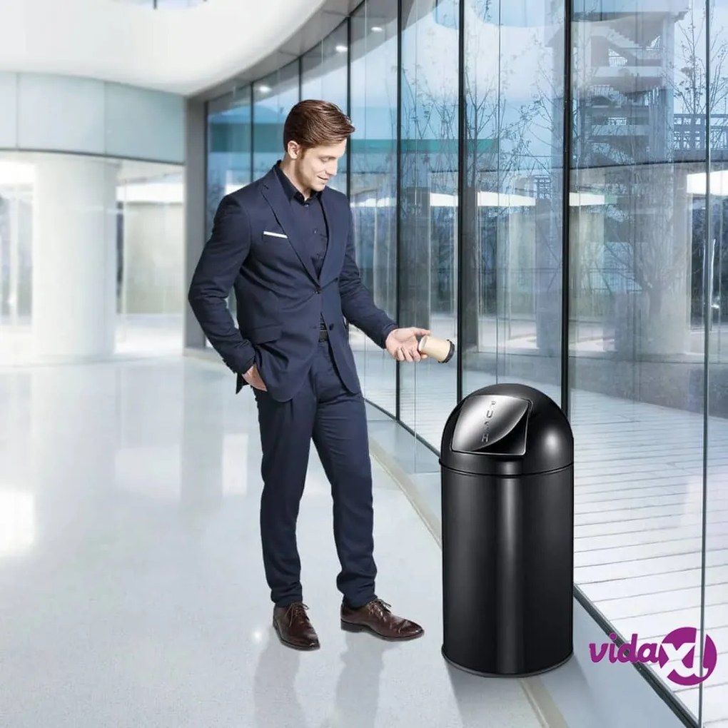 EKO Pattumiera con Coperchio a Pressione 40 L Nero Opaco