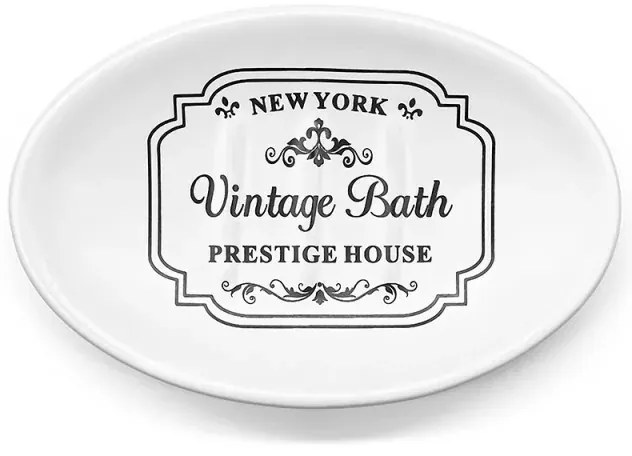 Portasaponetta in ceramica bianca con stampe a contrasto nere vintage