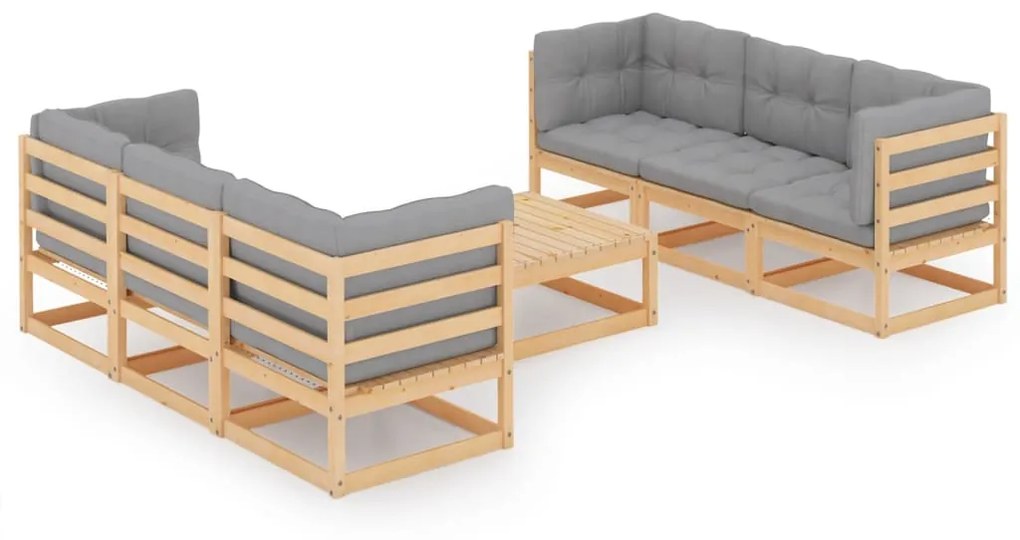 Set divani da giardino 7 pz con cuscini legno massello di pino