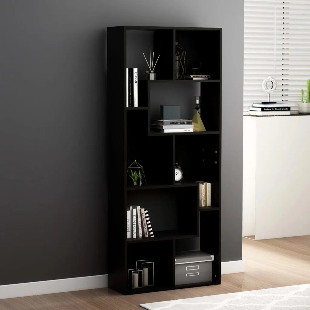 Libreria Nera 67x24x161 Cm İn Legno Multistrato /