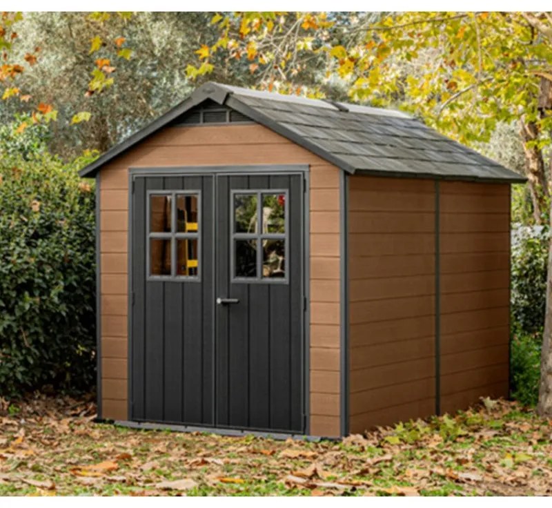 Casetta da giardino KETER in polipropilene Newton Woodshield legno con porta doppio battente, superficie interna 7.2 m² e spessore parete 20 mm