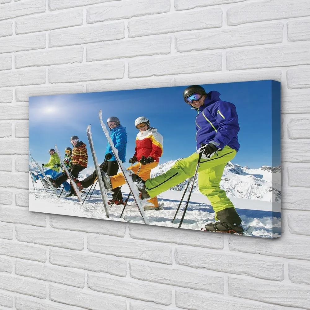 Quadro su tela Montagne degli sciatori invernali 100x50 cm