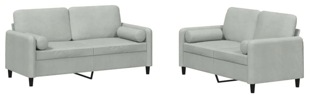 Set di divani 2 pz con cuscini grigio chiaro in velluto