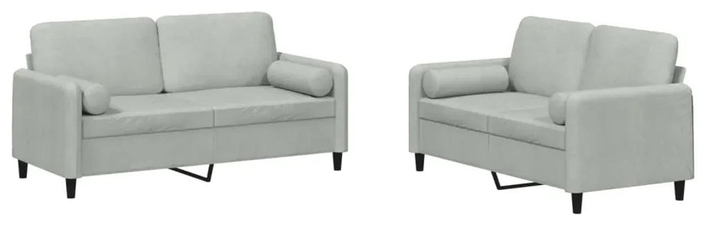 Set di divani 2 pz con cuscini grigio chiaro in velluto