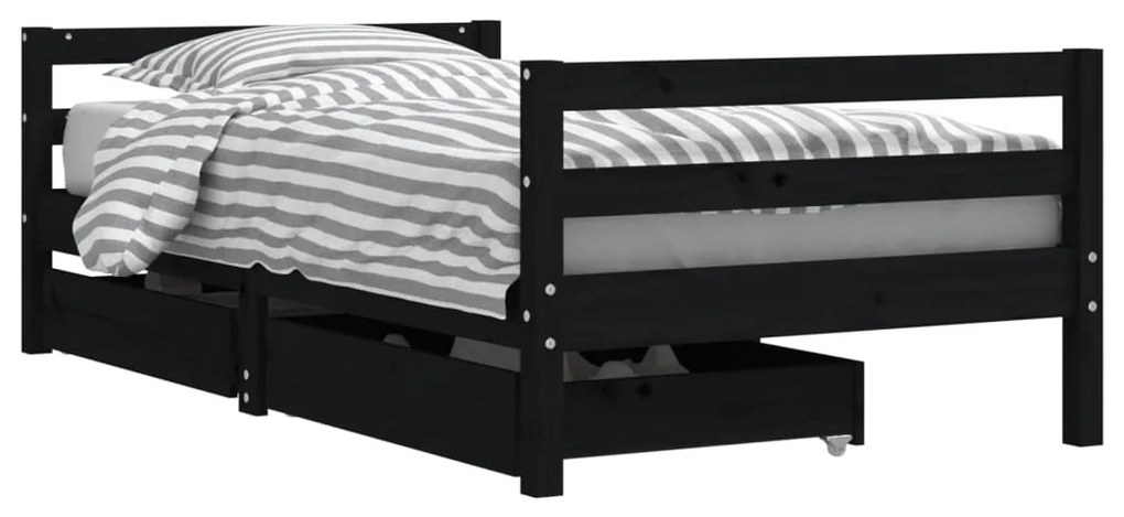 Giroletto per bambini con cassetti nero 80x160 cm massello pino