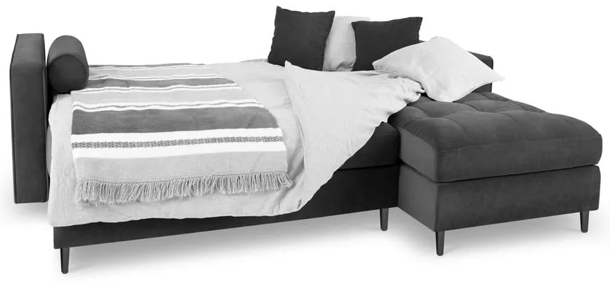 Divano letto angolare in velluto grigio scuro, angolo destro Santo - Milo Casa