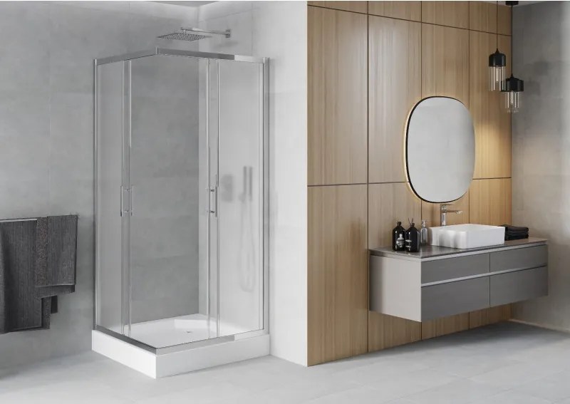Mexen Rio cabina doccia quadrata 90 x 90 cm, ghiacciata, cromo + piatto doccia Rio, bianco - 860-090-090-01-30-4510