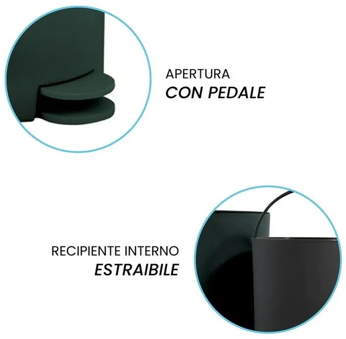 Pattumiera bagno 3 Lt verde scuro con apertura a pedale Orbix