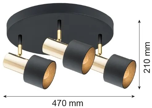 Argon 6006 - Faretto DORIA 3xE27/15W/230V nero/ottone