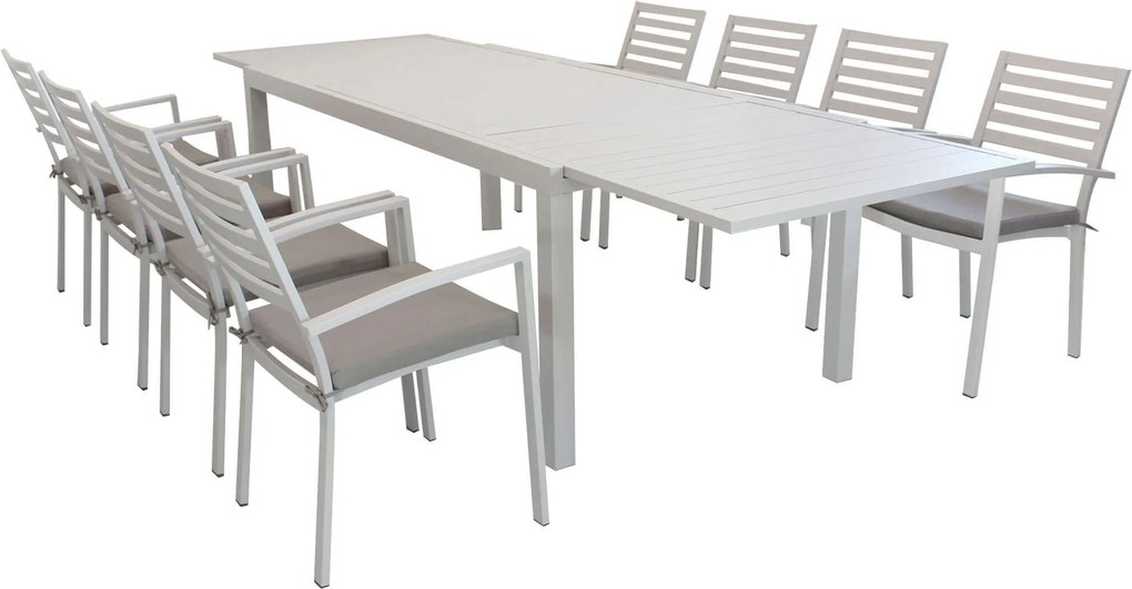 DEXTER - set tavolo in alluminio cm 200/300 x 100 x 74 h con 8 poltrone Dexter