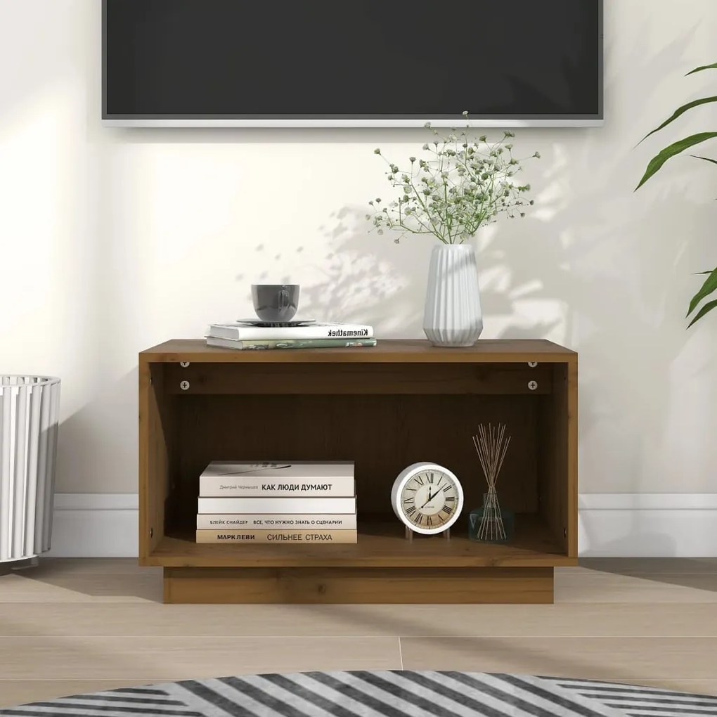 Mobile Porta Tv Ambrato 60x35x35 Cm İn Legno Massello Di Pino /