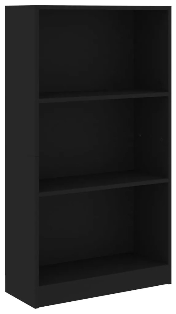 Libreria a 3 ripiani nera 60x24x109 cm in legno multistrato