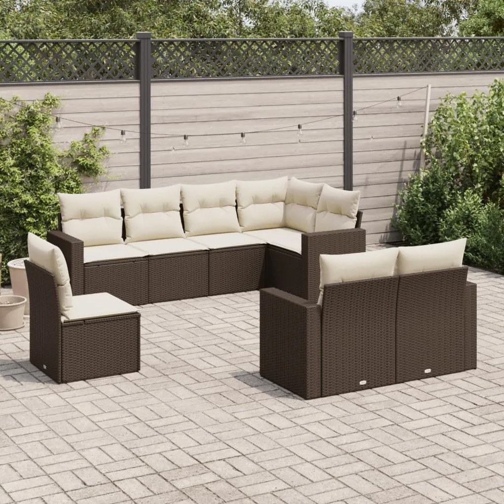 Set divani da giardino 8 pz con cuscini marrone in polyrattan