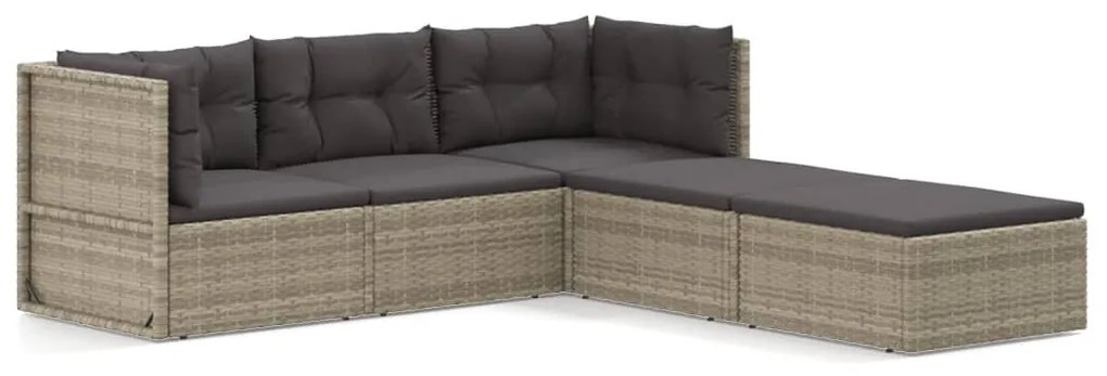 Set divani da giardino 5 pz con cuscini in polyrattan grigio