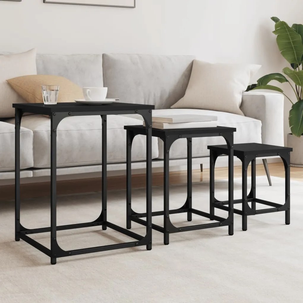 Tavolini impilabili 3 pz neri in legno multistrato