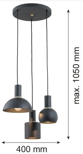 Argon 1472 - Lampadario a sospensione con filo SINES 3xE27/15W/230V nero