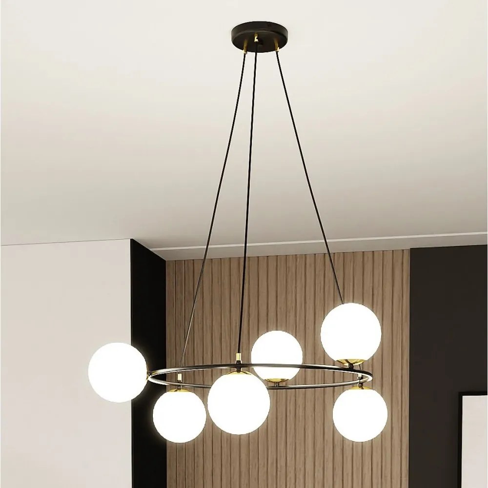 Lampadario a Sospensione AZURA 6 in Acciaio e Vetro 6xE14 Colore del corpo Nero e Bianco